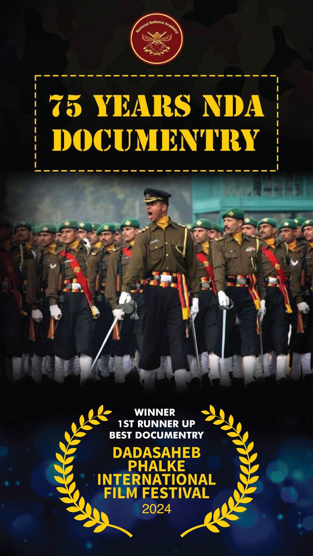 75 Years NDA documentary poster with Dadasaheb Phalke International Film Festival laurel